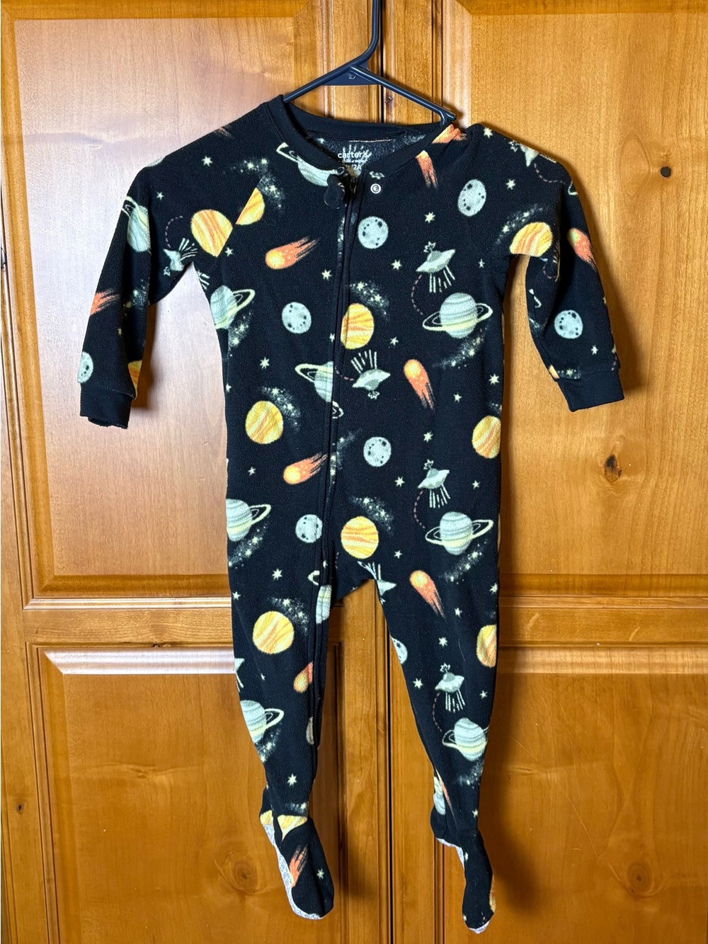 Carter's navy Space Print Footed One-Piece with Yellow and Orange Planets